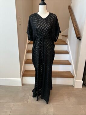 Black Knit Maxi Dress with Belt